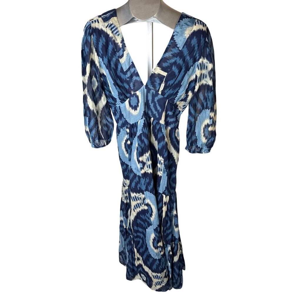Elegant Blue Patterned Midi Dress